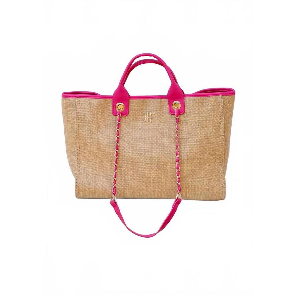 NEW CAROLINE HILL missy natural tote bag in hot pink